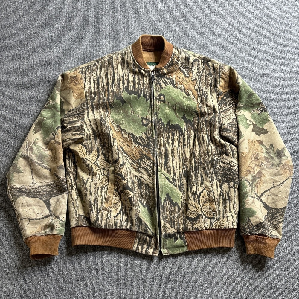 Vtg Gander Mountain Jacket‎ Men's Large Tall Real Tree Camo Full Zip USA Bomber